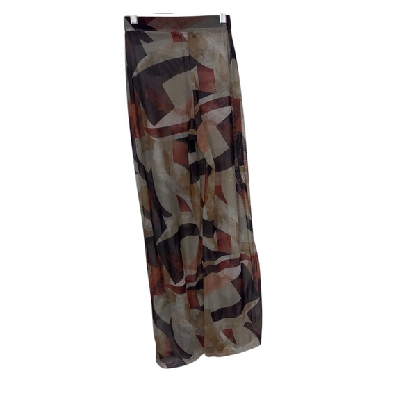 PrettyLittleThing Chocolate Abstract print wide leg mesh pants size 0 - Picture 4 of 10